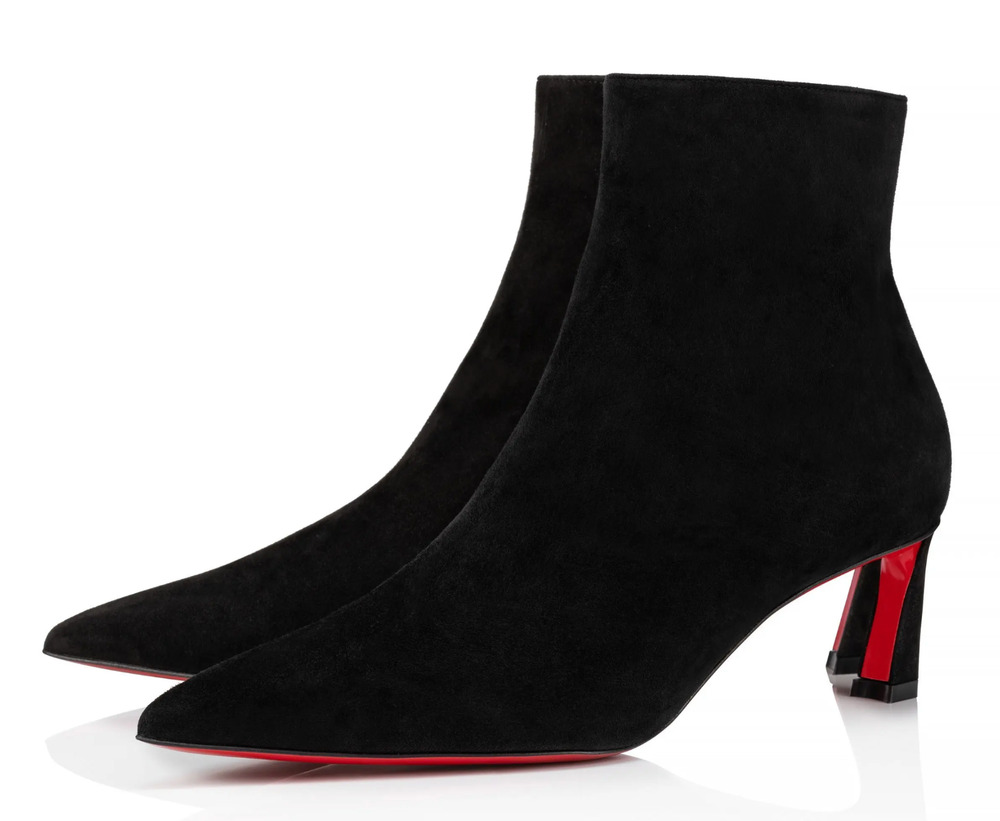 Christian Louboutin Condora Booty 55 Black Suede Pointed Ankle Heel Boot 37.5